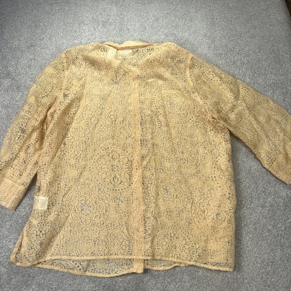 Alfred‎ Dunner Women Sheer Medallion Floral 3/4 Sleeve Button-Up 18W Burnout Top - Picture 4 of 9